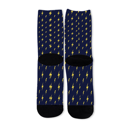 Yellow Lightning Bolts Pattern Print Long Socks
