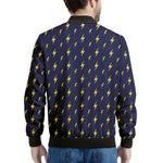 Yellow Lightning Bolts Pattern Print Men's Bomber Jacket