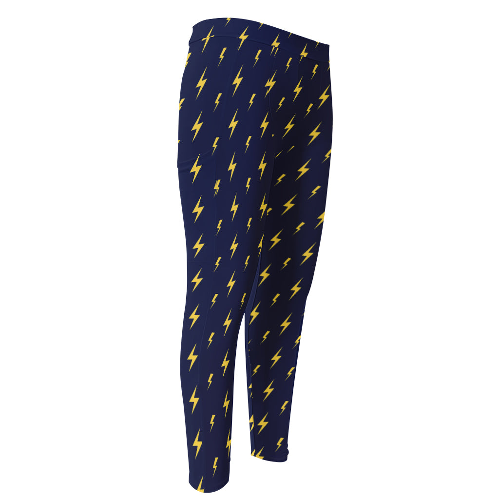 Yellow Lightning Bolts Pattern Print Men's Compression Pants