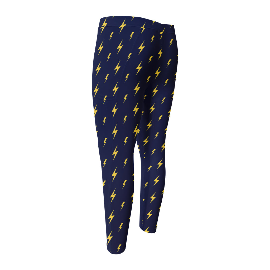 Yellow Lightning Bolts Pattern Print Men's Compression Pants
