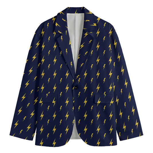 Yellow Lightning Bolts Pattern Print Men's Cotton Blazer