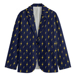 Yellow Lightning Bolts Pattern Print Men's Cotton Blazer