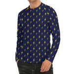 Yellow Lightning Bolts Pattern Print Men's Long Sleeve Rash Guard