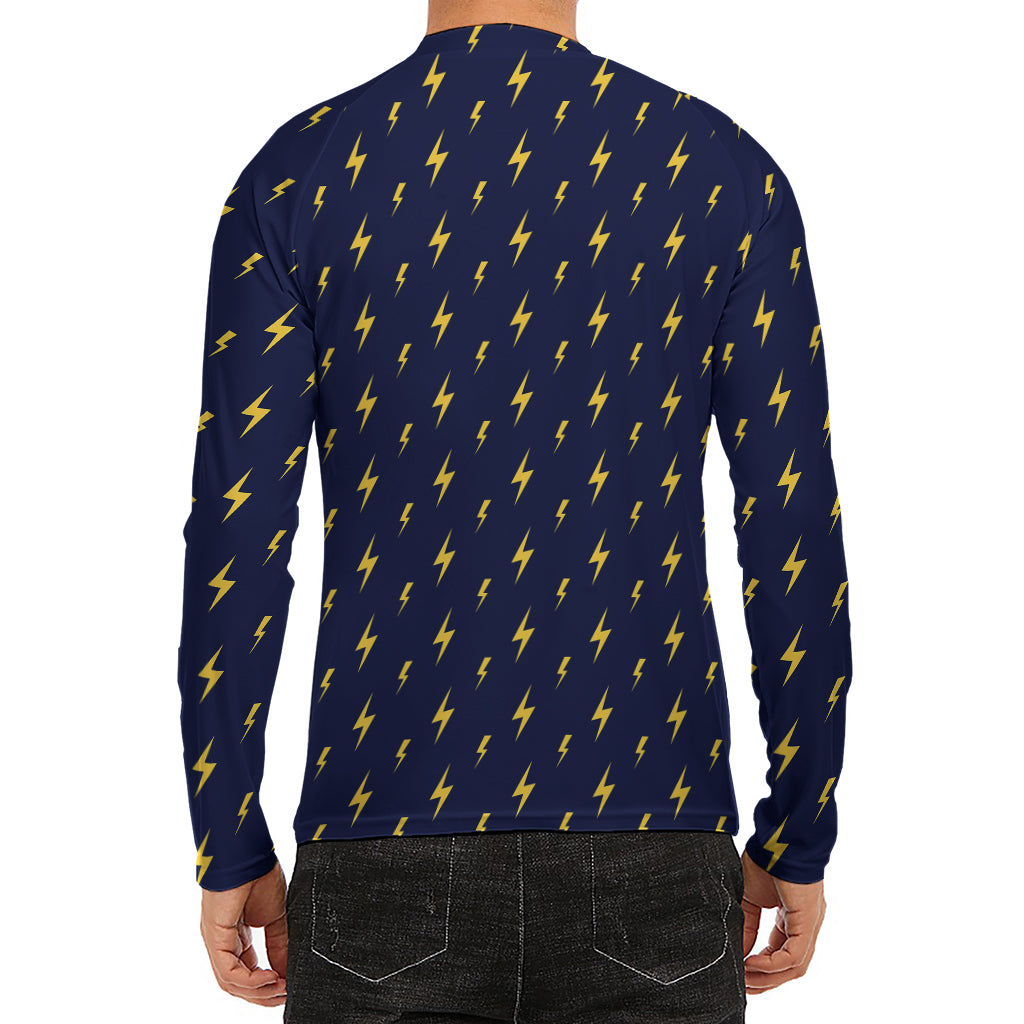Yellow Lightning Bolts Pattern Print Men's Long Sleeve Rash Guard