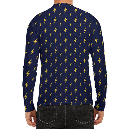 Yellow Lightning Bolts Pattern Print Men's Long Sleeve Rash Guard