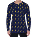 Yellow Lightning Bolts Pattern Print Men's Long Sleeve T-Shirt