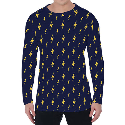 Yellow Lightning Bolts Pattern Print Men's Long Sleeve T-Shirt