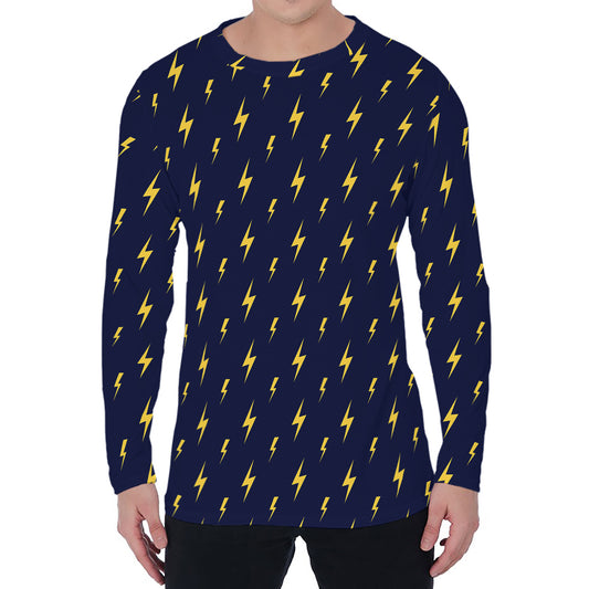 Yellow Lightning Bolts Pattern Print Men's Long Sleeve T-Shirt