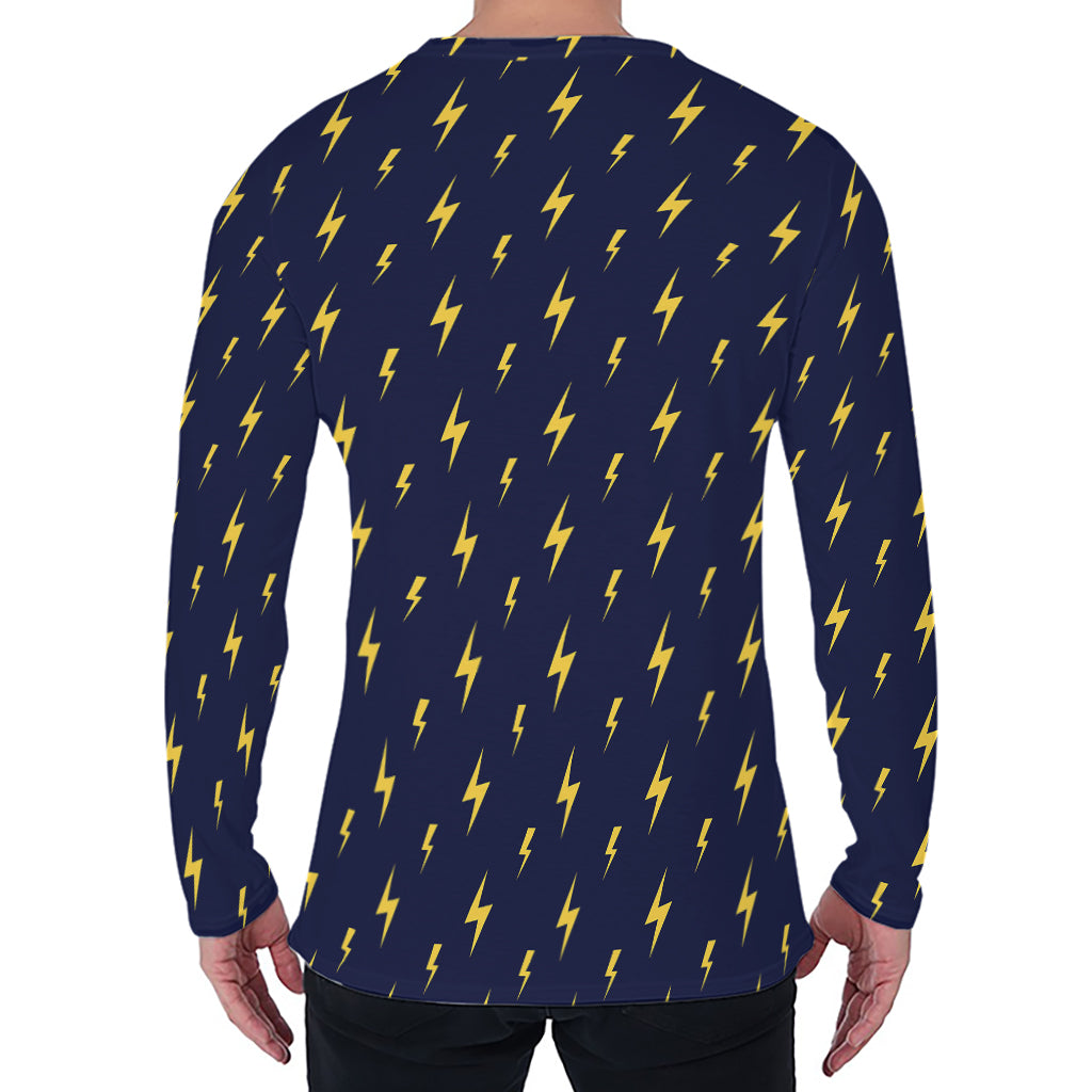 Yellow Lightning Bolts Pattern Print Men's Long Sleeve T-Shirt
