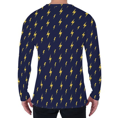Yellow Lightning Bolts Pattern Print Men's Long Sleeve T-Shirt
