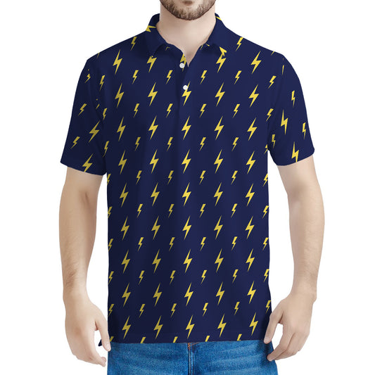 Yellow Lightning Bolts Pattern Print Men's Polo Shirt