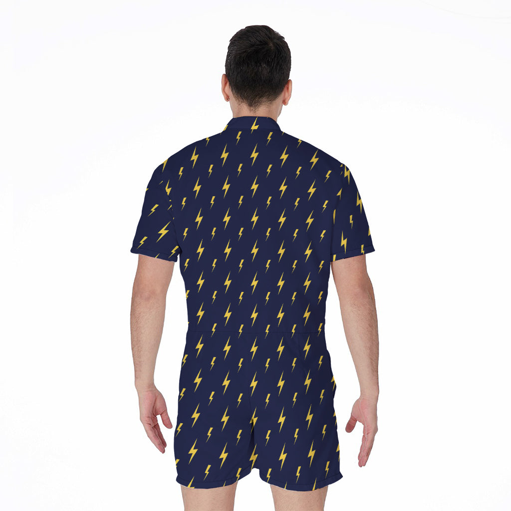 Yellow Lightning Bolts Pattern Print Men's Rompers