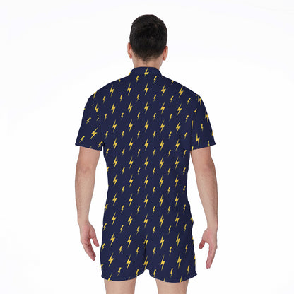 Yellow Lightning Bolts Pattern Print Men's Rompers