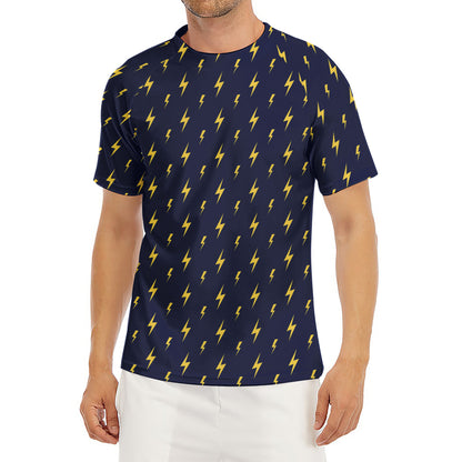 Yellow Lightning Bolts Pattern Print Men's Short Sleeve Rash Guard