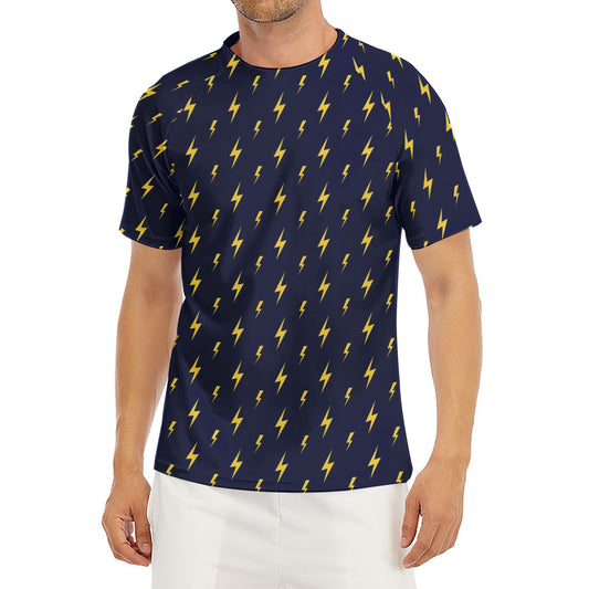 Yellow Lightning Bolts Pattern Print Men's Short Sleeve Rash Guard