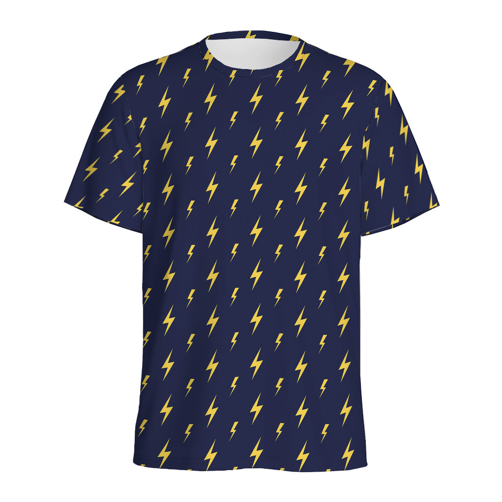 Yellow Lightning Bolts Pattern Print Men's Sports T-Shirt