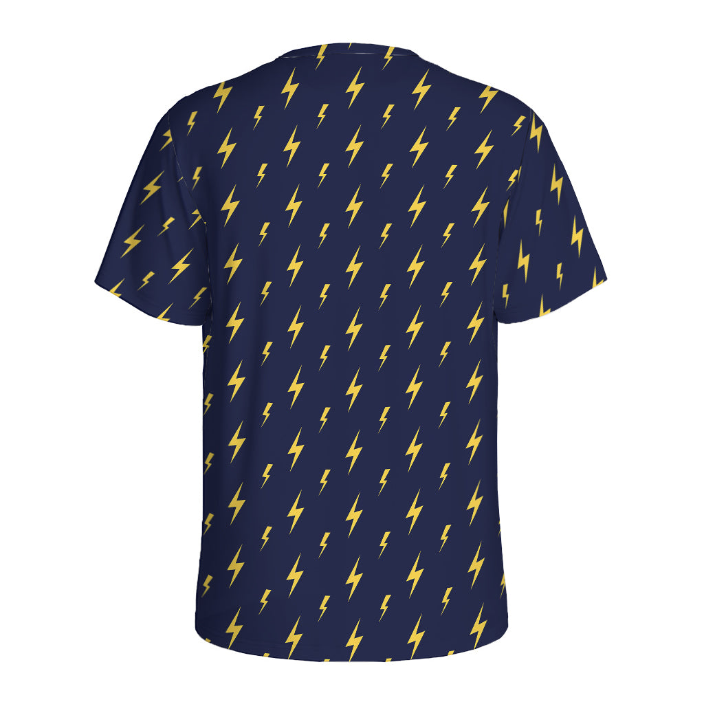 Yellow Lightning Bolts Pattern Print Men's Sports T-Shirt