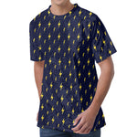 Yellow Lightning Bolts Pattern Print Men's Velvet T-Shirt