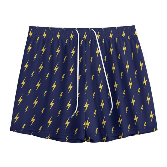 Yellow Lightning Bolts Pattern Print Mesh Shorts