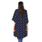 Yellow Lightning Bolts Pattern Print Open Front Beach Cover Up