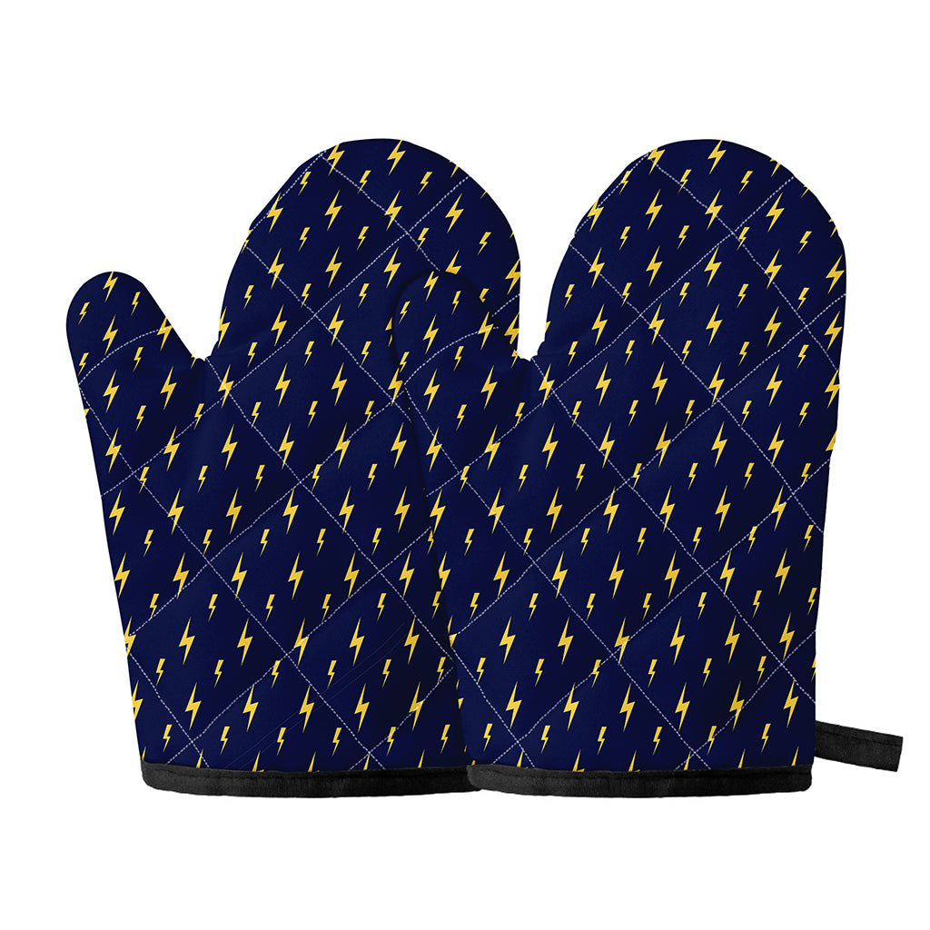 Yellow Lightning Bolts Pattern Print Oven Mitts