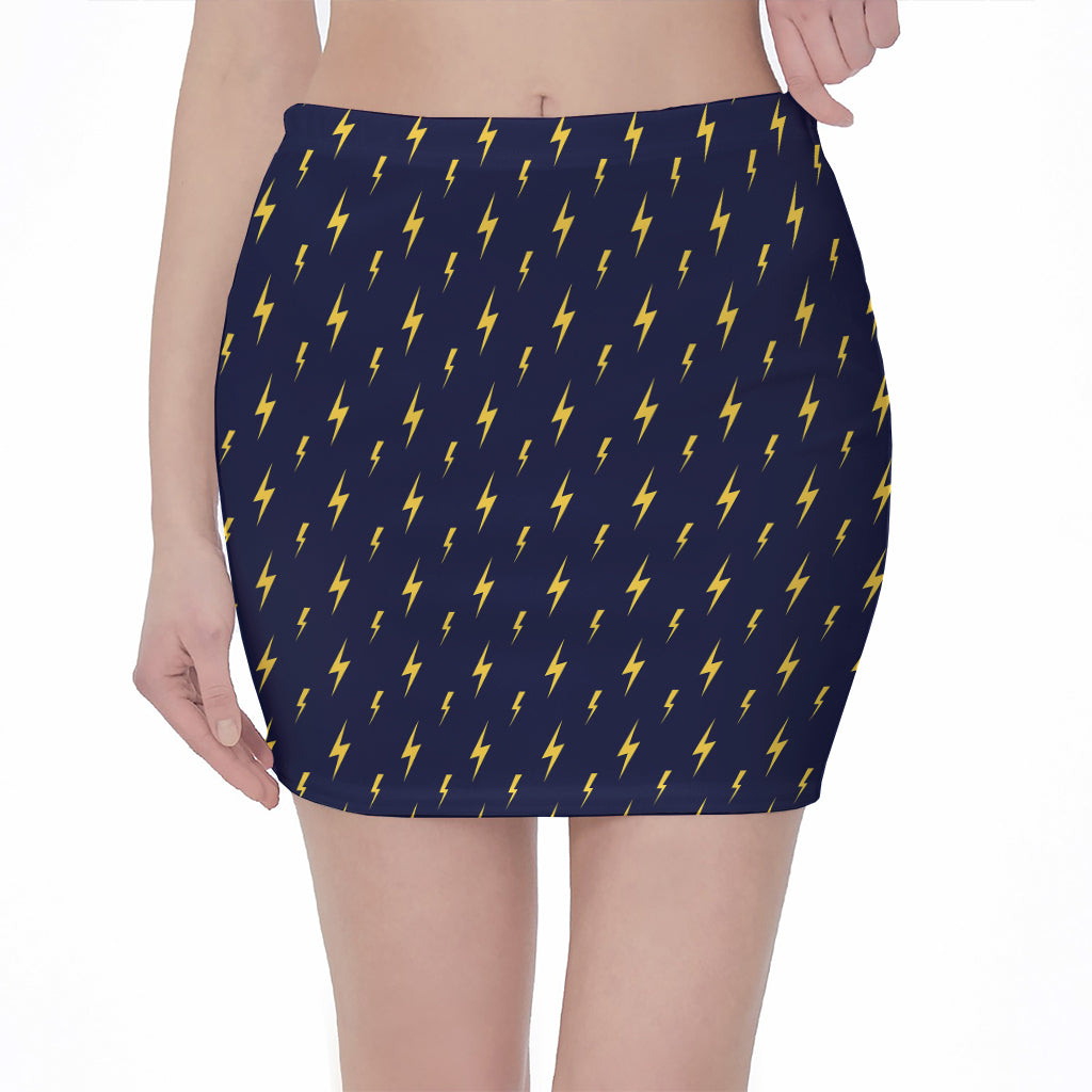 Yellow Lightning Bolts Pattern Print Pencil Mini Skirt