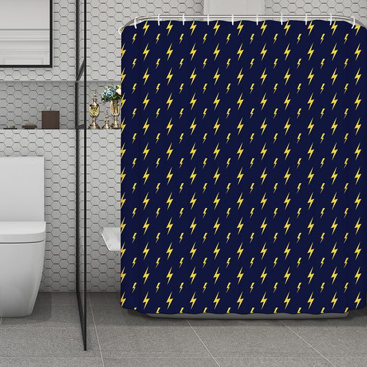 Yellow Lightning Bolts Pattern Print Polyester Shower Curtain