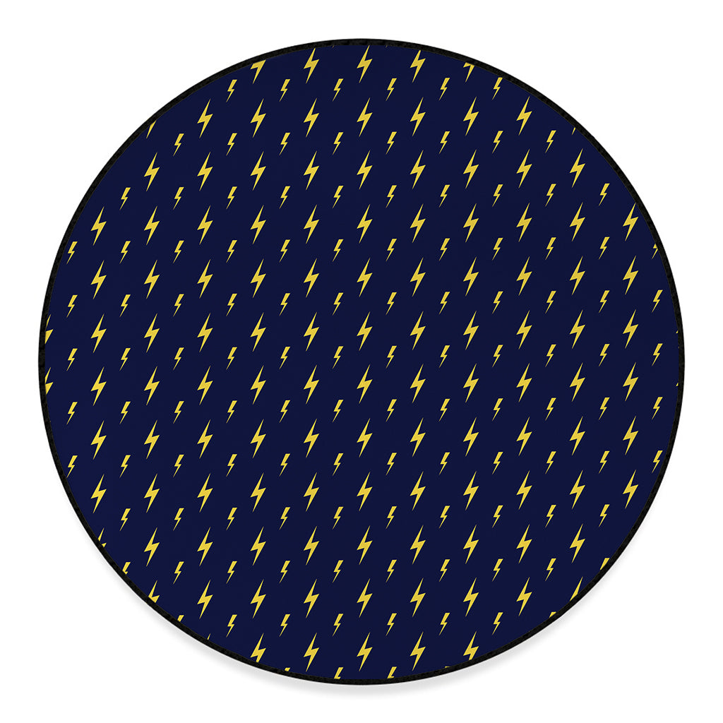 Yellow Lightning Bolts Pattern Print Round Floor Mat