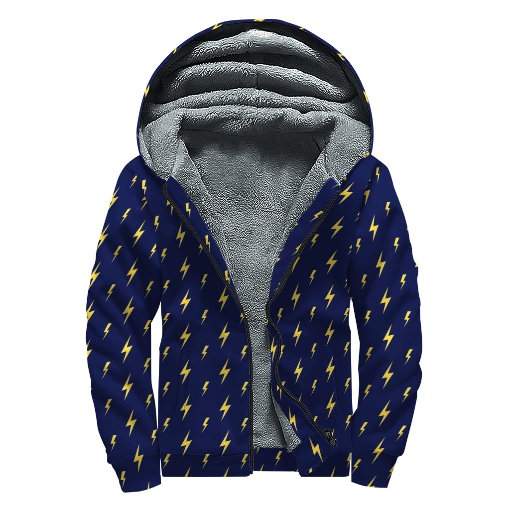 Yellow Lightning Bolts Pattern Print Sherpa Lined Zip Up Hoodie