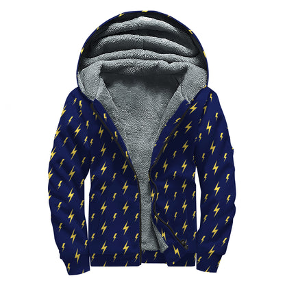 Yellow Lightning Bolts Pattern Print Sherpa Lined Zip Up Hoodie