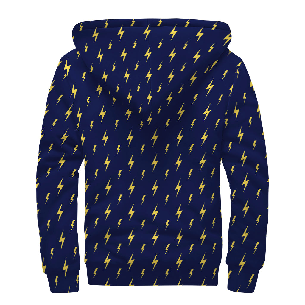 Yellow Lightning Bolts Pattern Print Sherpa Lined Zip Up Hoodie