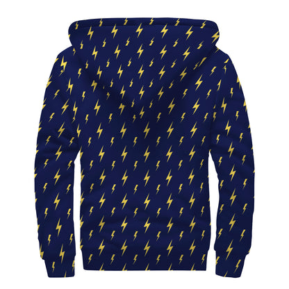 Yellow Lightning Bolts Pattern Print Sherpa Lined Zip Up Hoodie