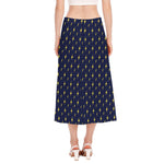 Yellow Lightning Bolts Pattern Print Side Slit Midi Skirt