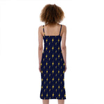 Yellow Lightning Bolts Pattern Print Slim Fit Midi Cami Dress