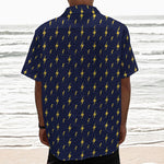 Yellow Lightning Bolts Pattern Print Textured Short Sleeve Shirt