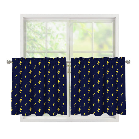 Yellow Lightning Bolts Pattern Print Tier Curtains