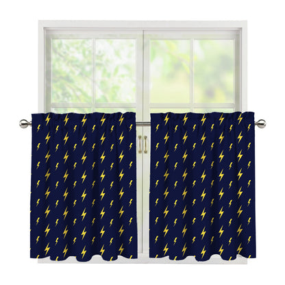 Yellow Lightning Bolts Pattern Print Tier Curtains