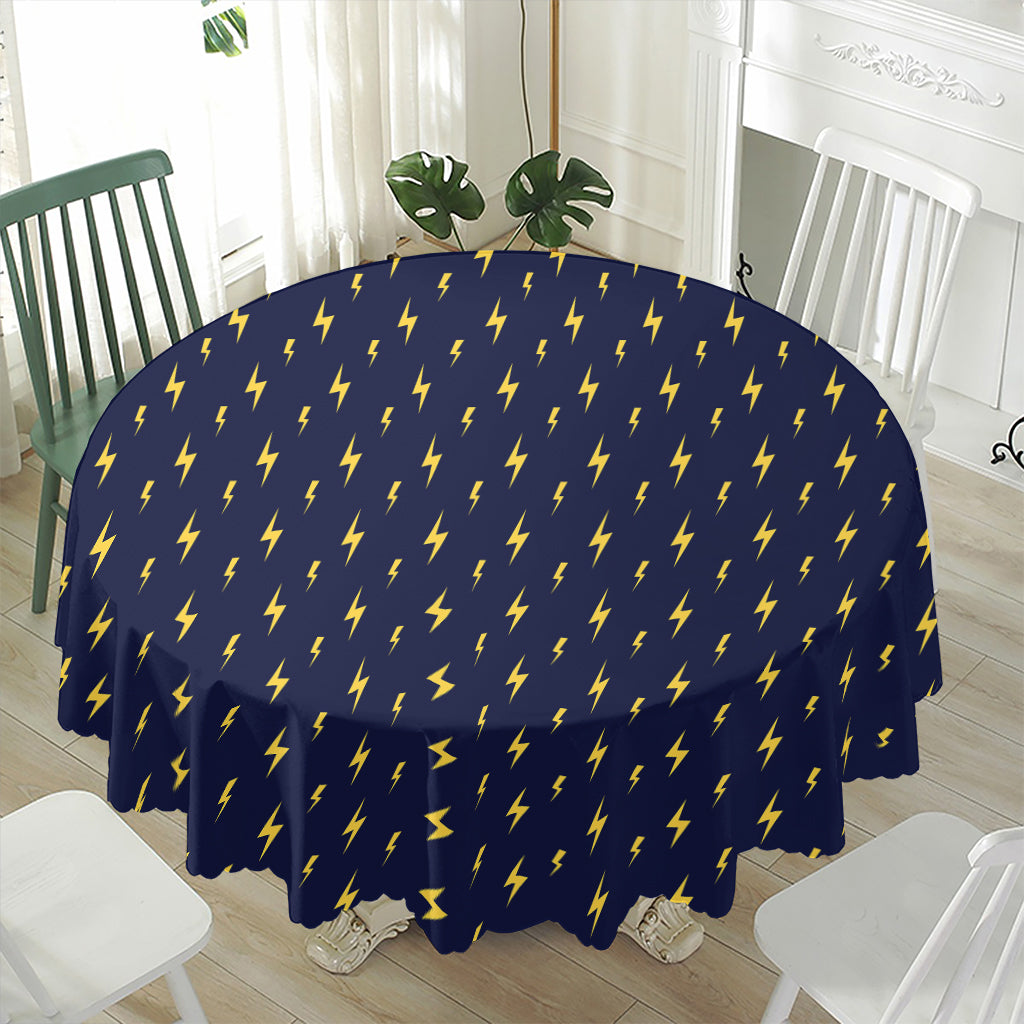 Yellow Lightning Bolts Pattern Print Waterproof Round Tablecloth