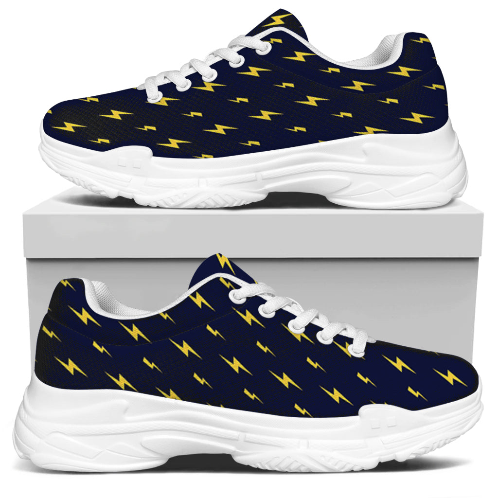 Yellow Lightning Bolts Pattern Print White Chunky Shoes