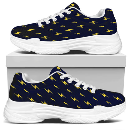 Yellow Lightning Bolts Pattern Print White Chunky Shoes