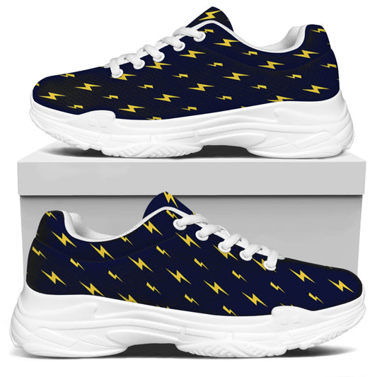 Yellow Lightning Bolts Pattern Print White Chunky Shoes