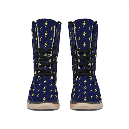 Yellow Lightning Bolts Pattern Print Winter Boots