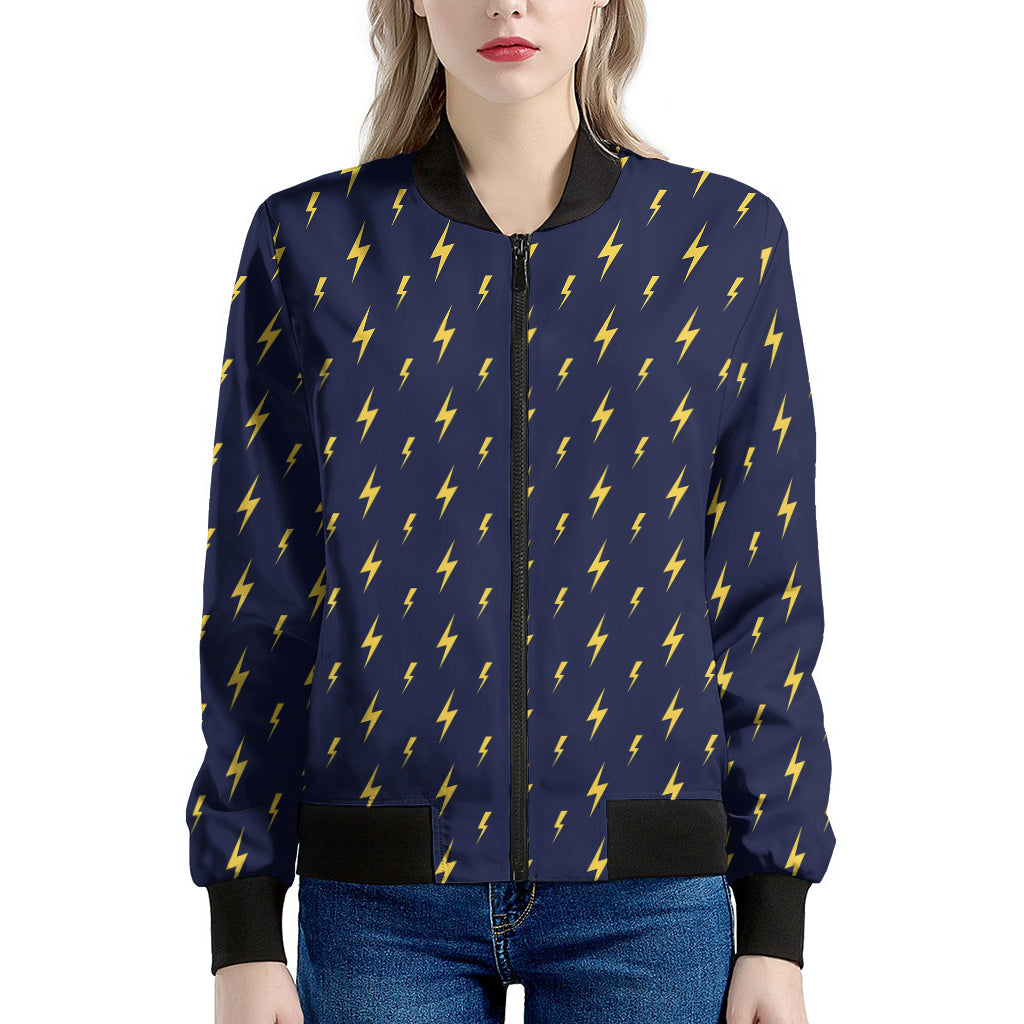 Yellow Lightning Bolts Pattern Print Women's Bomber Jacket