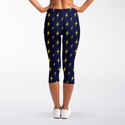 Yellow Lightning Bolts Pattern Print Women's Capri Leggings