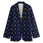 Yellow Lightning Bolts Pattern Print Women's Cotton Blazer