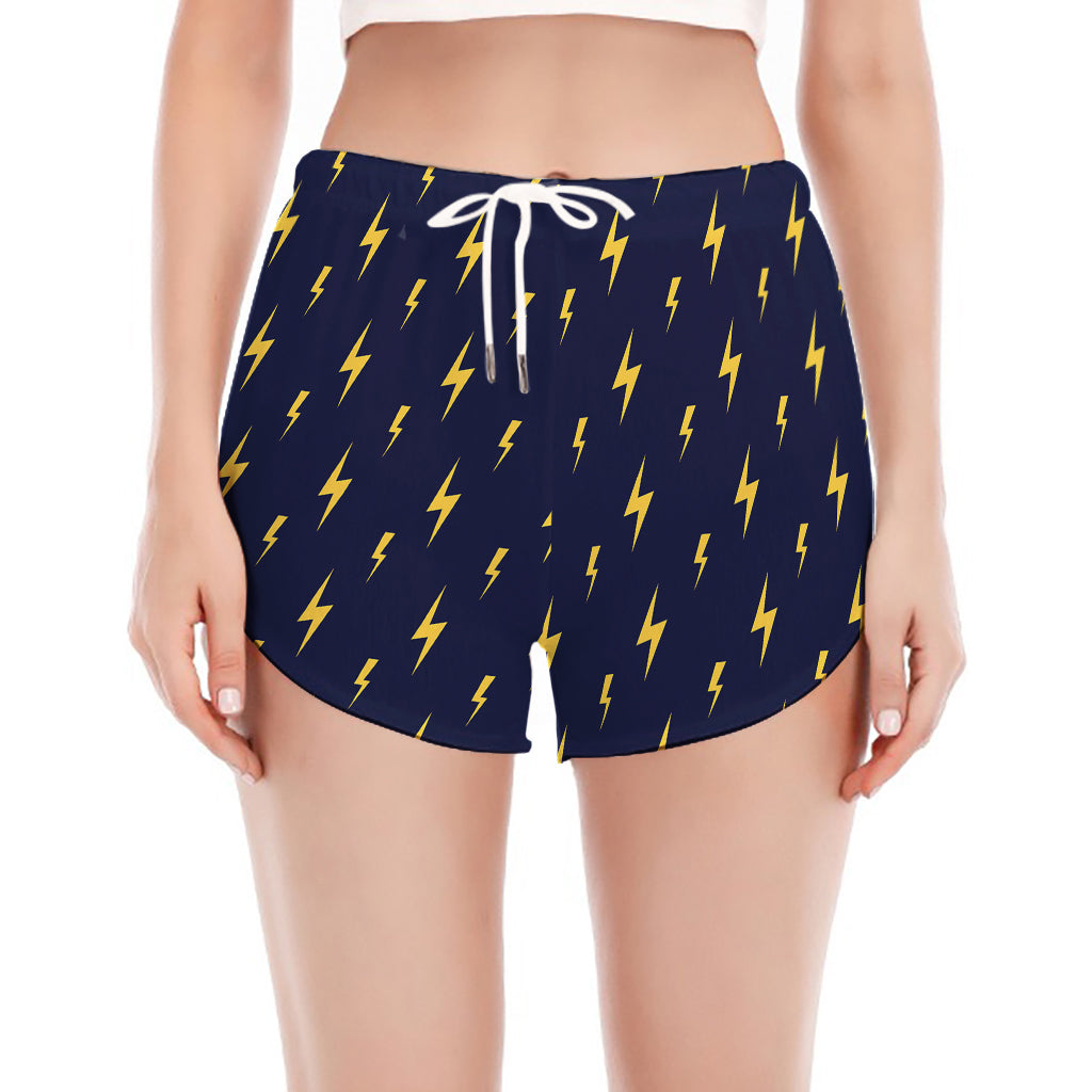 Yellow Lightning Bolts Pattern Print Women's Split Running Shorts