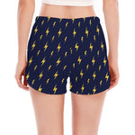 Yellow Lightning Bolts Pattern Print Women's Split Running Shorts