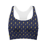 Yellow Lightning Bolts Pattern Print Women's Sports Bra