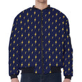 Yellow Lightning Bolts Pattern Print Zip Sleeve Bomber Jacket