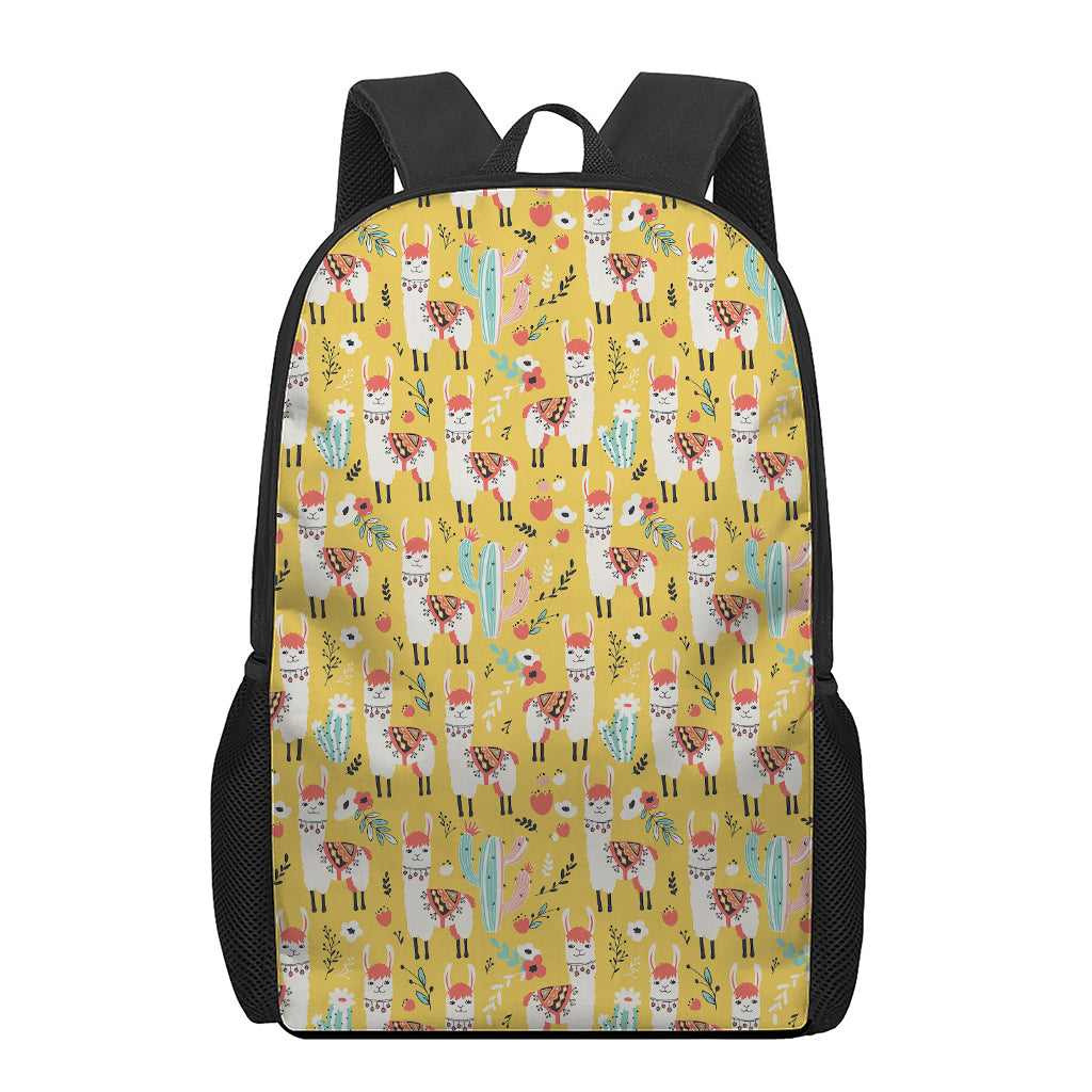 Yellow Llama Pattern Print 17 Inch Backpack
